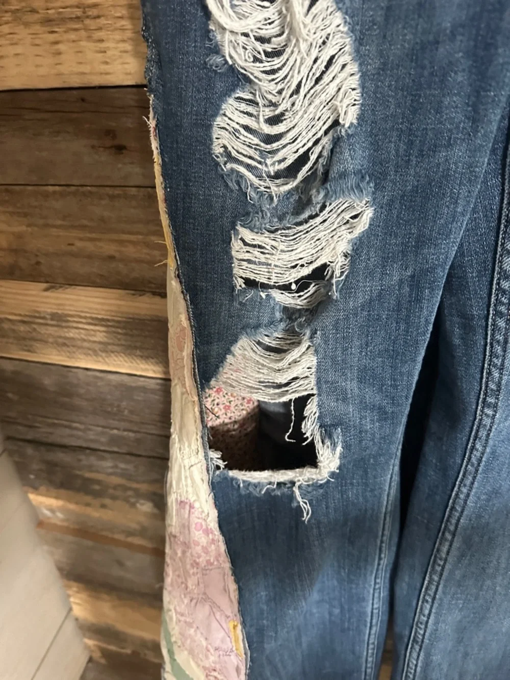 Denim upcycle vintage quilt Floral Patchwork Overalls - Picture 8 of 8